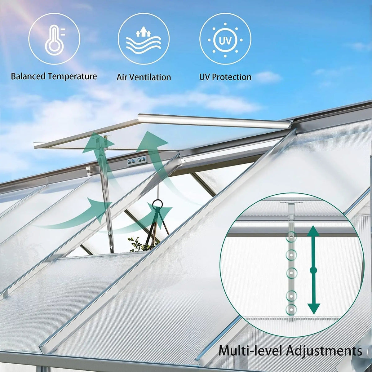 [10X12FT] Extra-Large Heavy-Duty Polycarbonate Aluminum Greenhouse With Sliding Doors And Vents (SAK74183) by SAKSBY WHOLESALE