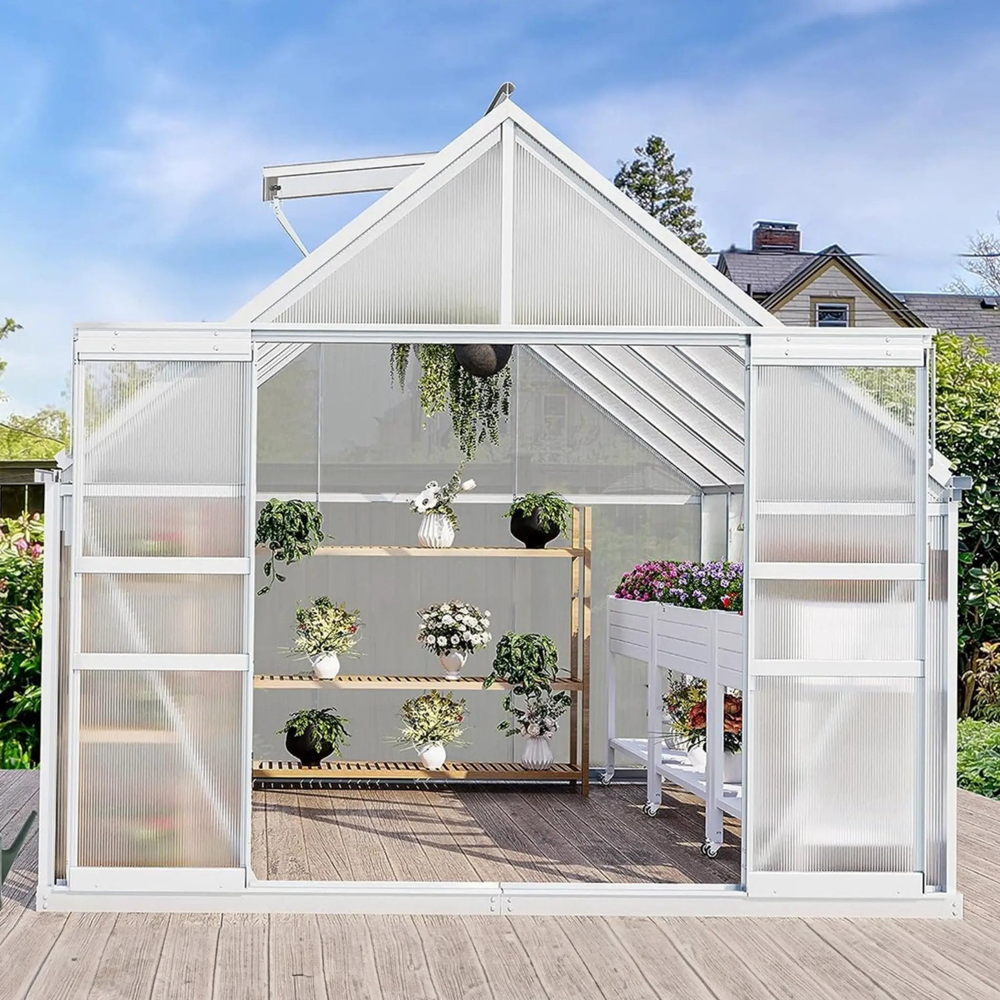 [10X12FT] Extra-Large Heavy-Duty Polycarbonate Aluminum Greenhouse With Sliding Doors And Vents (SAK74183) by SAKSBY WHOLESALE