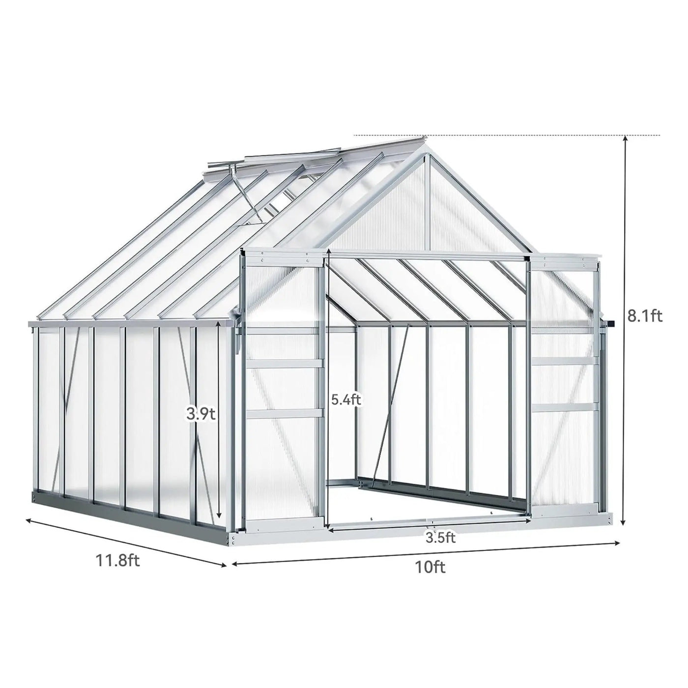 [10X12FT] Extra-Large Heavy-Duty Polycarbonate Aluminum Greenhouse With Sliding Doors And Vents (SAK74183) by SAKSBY WHOLESALE