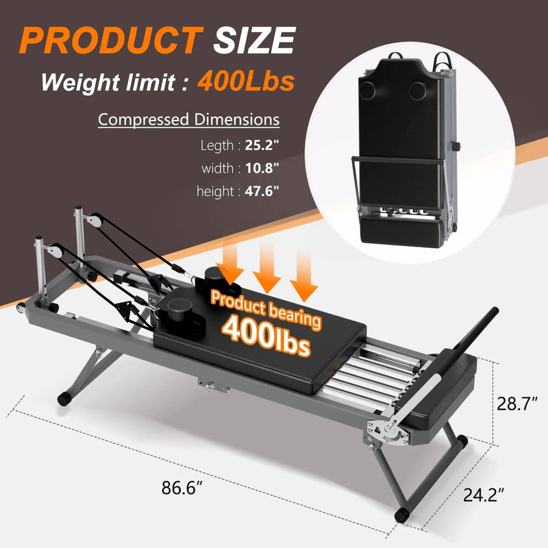 Core Pilates Extra-Large Multi-Functional Pilates Reformer Machine With Dynamic Resistance Cords And Aerobic Rebounder, Black (SAK32879) by SAKSBY WHOLESALE