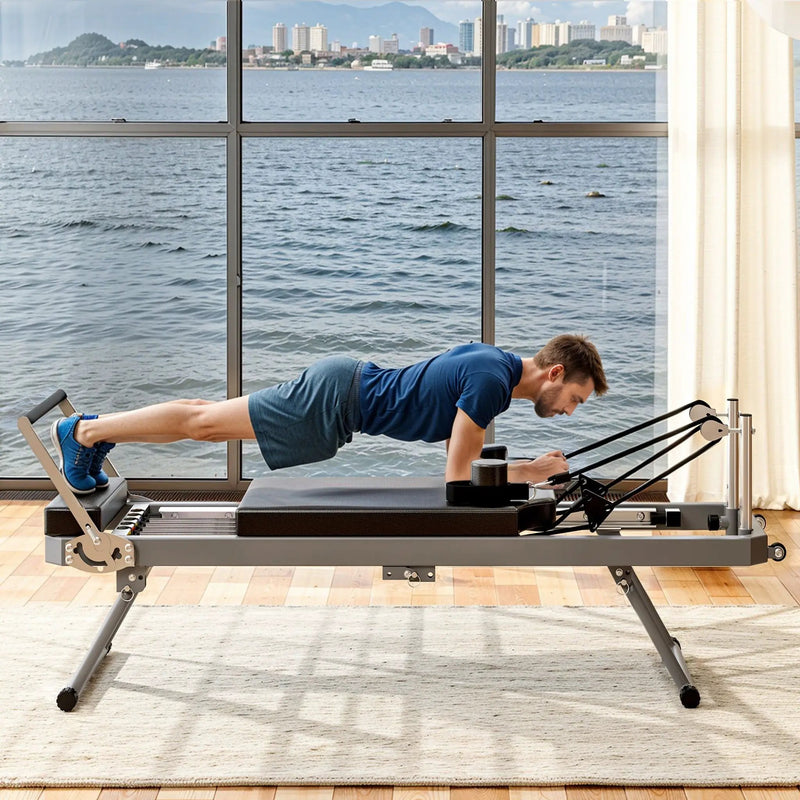 Core Pilates Extra-Large Multi-Functional Pilates Reformer Machine With Dynamic Resistance Cords And Aerobic Rebounder, Black (SAK32879) by SAKSBY WHOLESALE