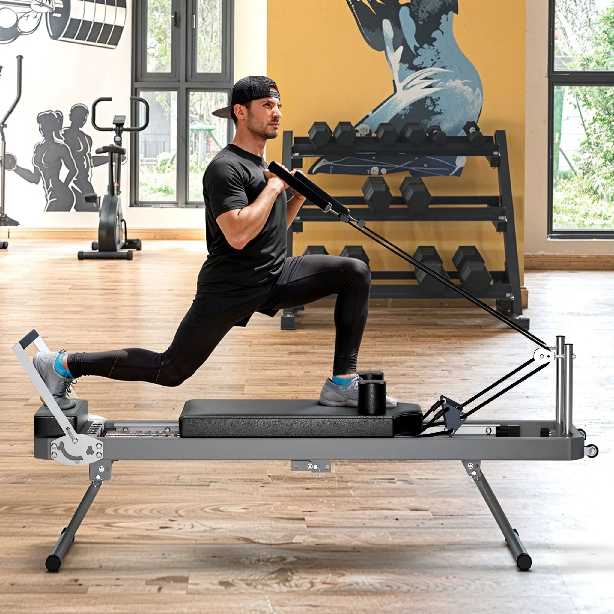 Core Pilates Extra-Large Multi-Functional Pilates Reformer Machine With Dynamic Resistance Cords And Aerobic Rebounder, Black (SAK32879) by SAKSBY WHOLESALE