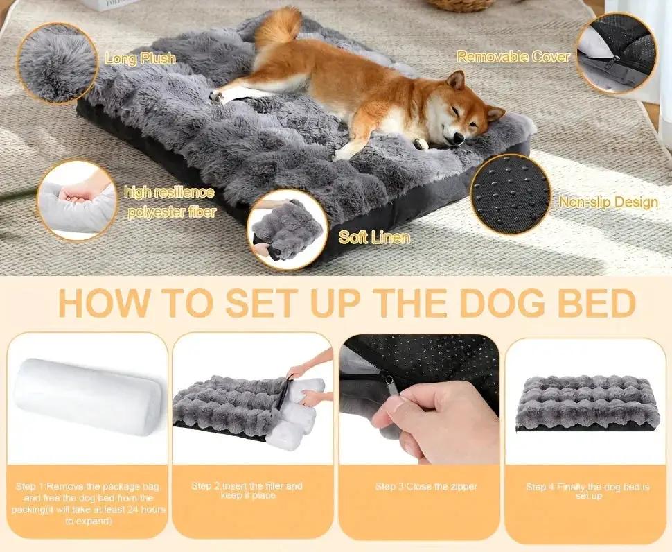 Extra Large Orthopedic Dog Bed - Luxurious Plush Faux Fur Kennel, Bite-Resistant, Dirt-Repellent and Machine Washable Pet Mat with Anti-Slip Bottom, Stylish for Living Rooms, All-Season Comfort & Joint Support for Large Dogs by House Of Avana