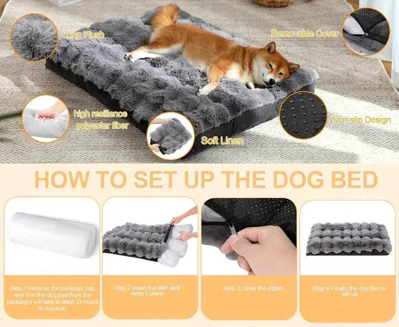 Extra Large Orthopedic Dog Bed - Luxurious Plush Faux Fur Kennel, Bite-Resistant, Dirt-Repellent and Machine Washable Pet Mat with Anti-Slip Bottom, Stylish for Living Rooms, All-Season Comfort & Joint Support for Large Dogs by House Of Avana