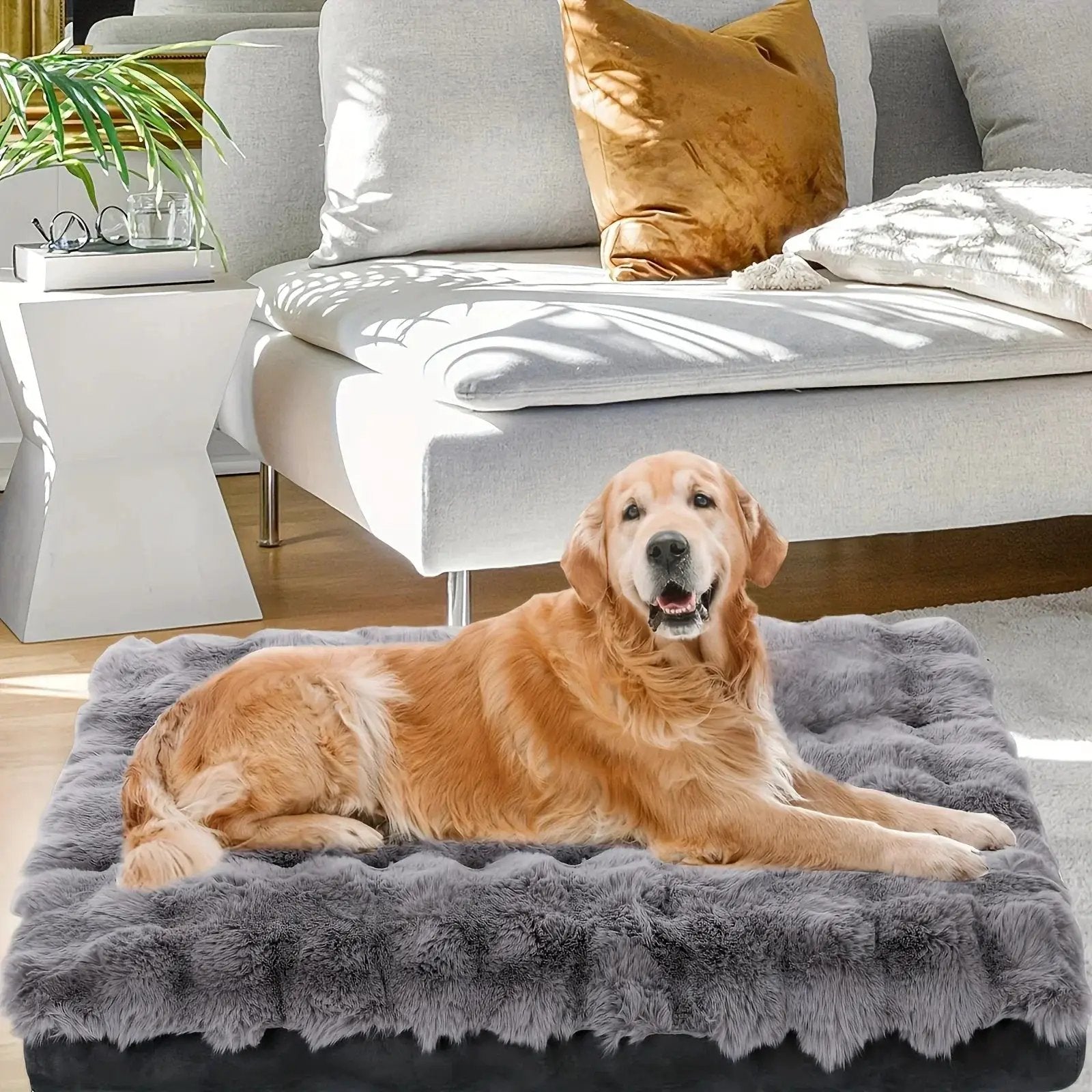 Extra Large Orthopedic Dog Bed - Luxurious Plush Faux Fur Kennel, Bite-Resistant, Dirt-Repellent and Machine Washable Pet Mat with Anti-Slip Bottom, Stylish for Living Rooms, All-Season Comfort & Joint Support for Large Dogs by House Of Avana