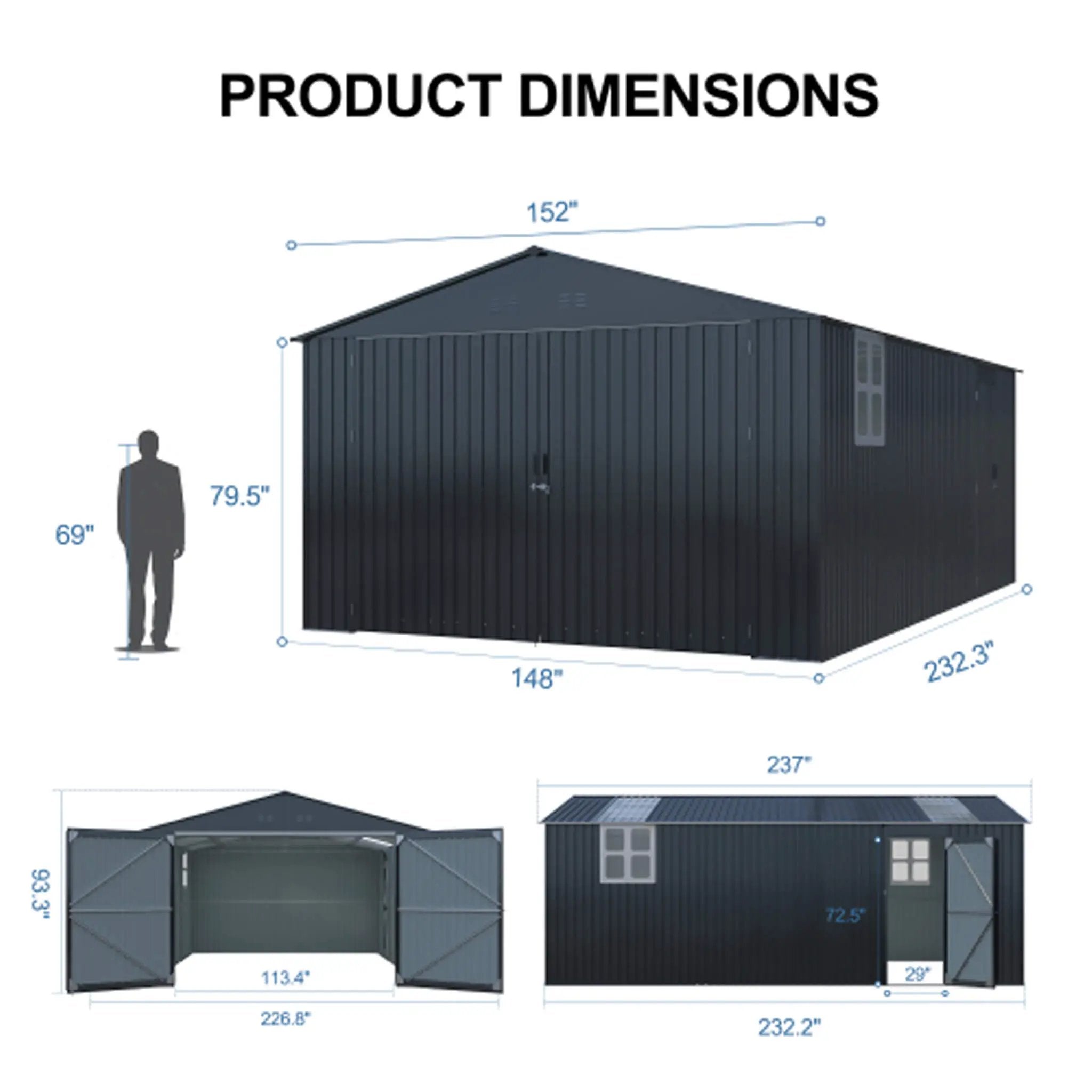 Extra-Large Outdoor Galvanized Steel Outdoor Storage Shed With Skylight Roof (SAK42671) by SAKSBY WHOLESALE
