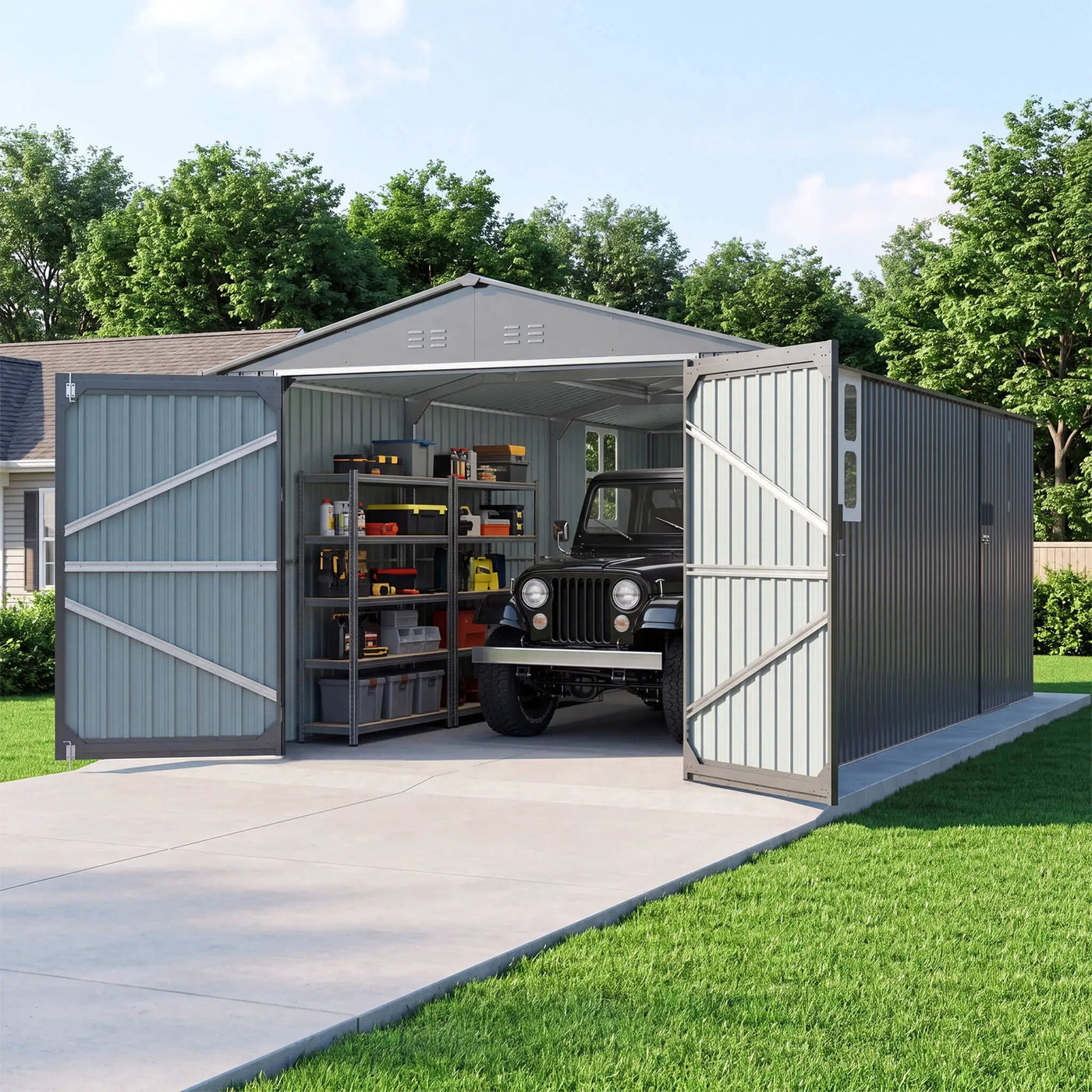 Extra-Large Outdoor Galvanized Steel Outdoor Storage Shed With Skylight Roof (SAK42671) by SAKSBY WHOLESALE