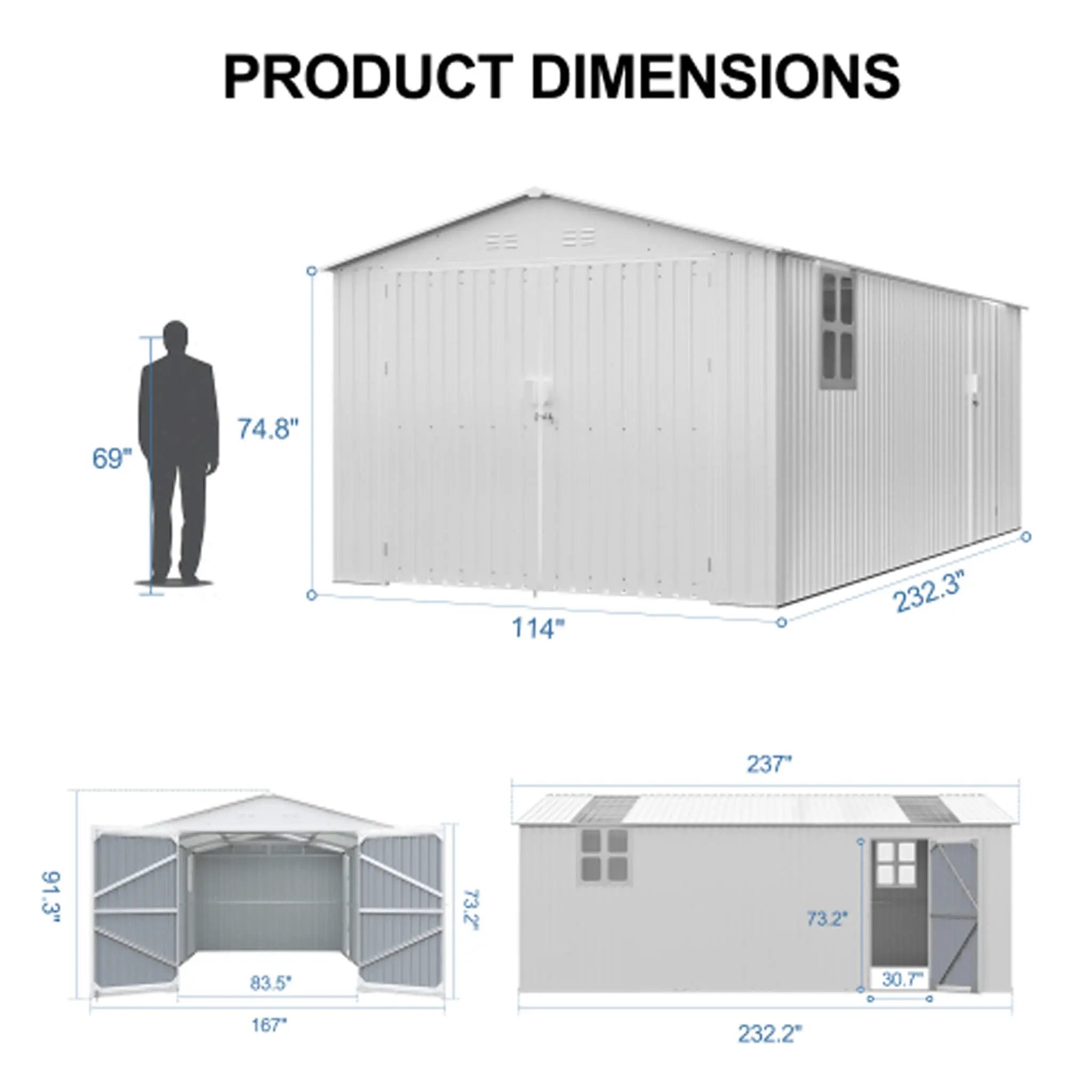 Extra-Large Outdoor Galvanized Steel Outdoor Storage Shed With Skylight Roof (SAK42671) by SAKSBY WHOLESALE