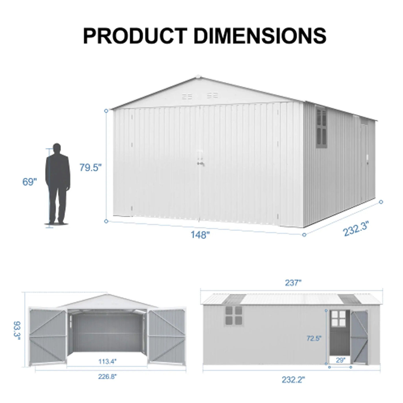 Extra-Large Outdoor Galvanized Steel Outdoor Storage Shed With Skylight Roof (SAK42671) by SAKSBY WHOLESALE