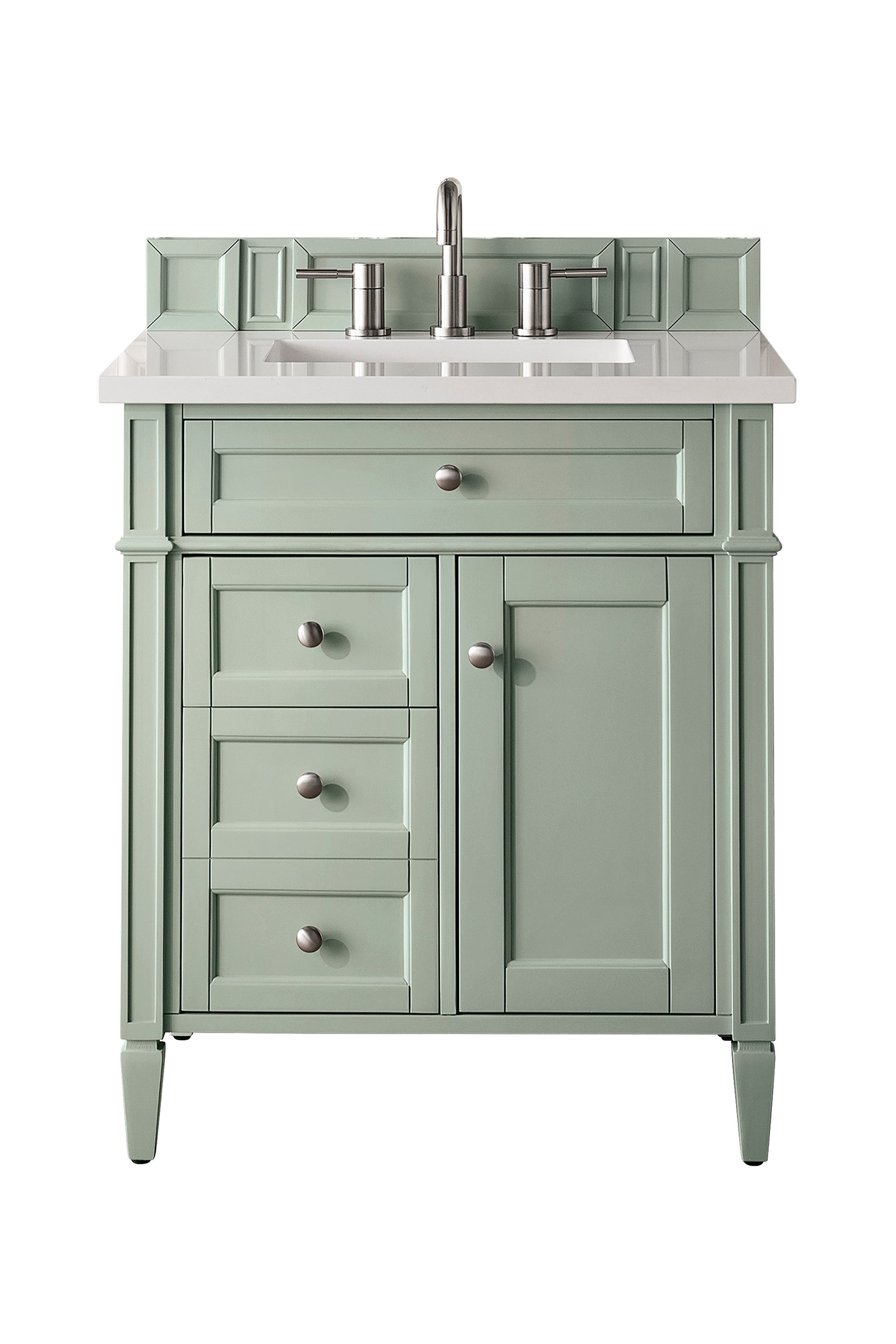James Martin Brittany 30" Single Bathroom Vanity, Sage Green with White Zeus countertop