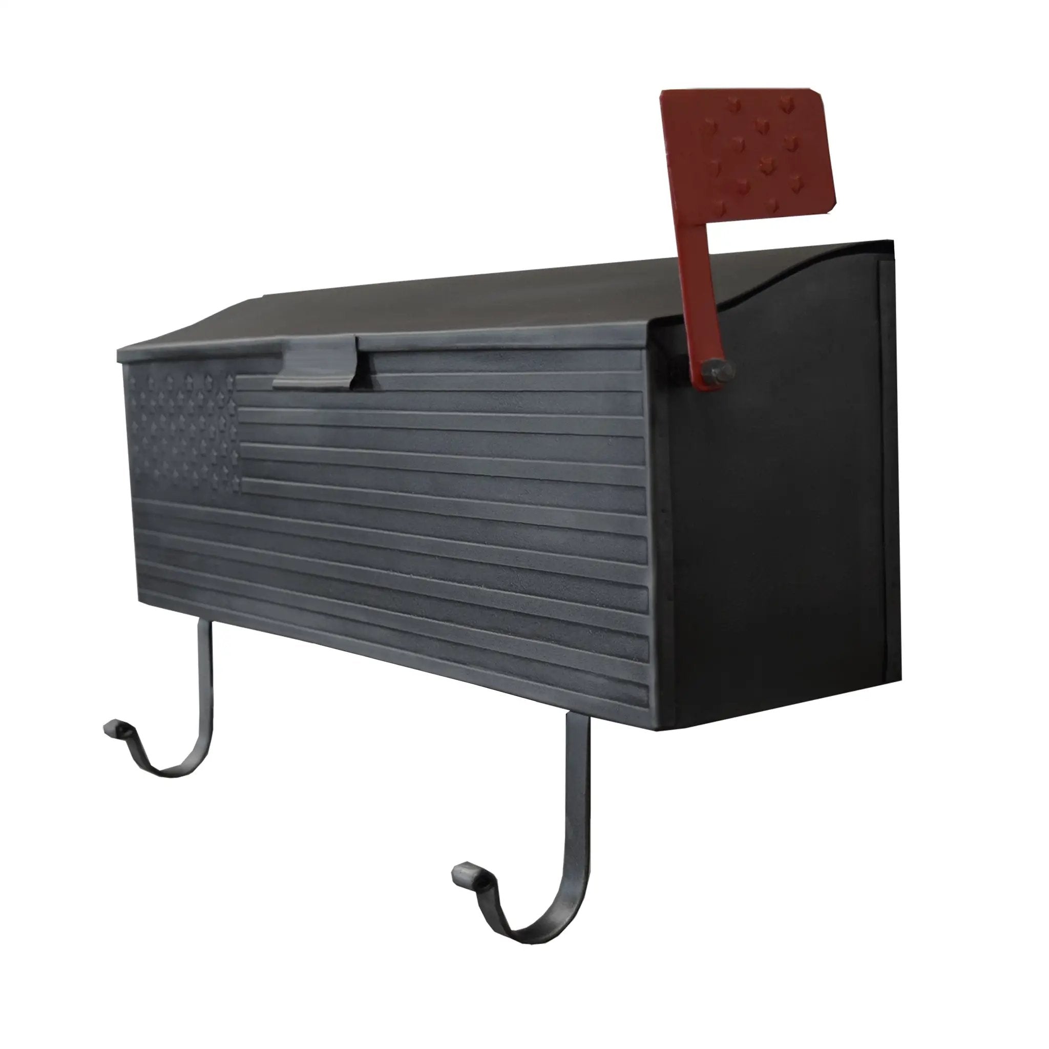Antique Silver American Flag Metal Wall Mounted Mailbox with Hangers by Sharicks