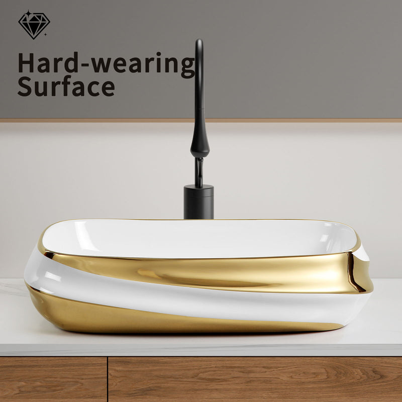 Vessel Sink Above Counter Vanity Basin - Gold / White / Milk White by HouseOfZazla