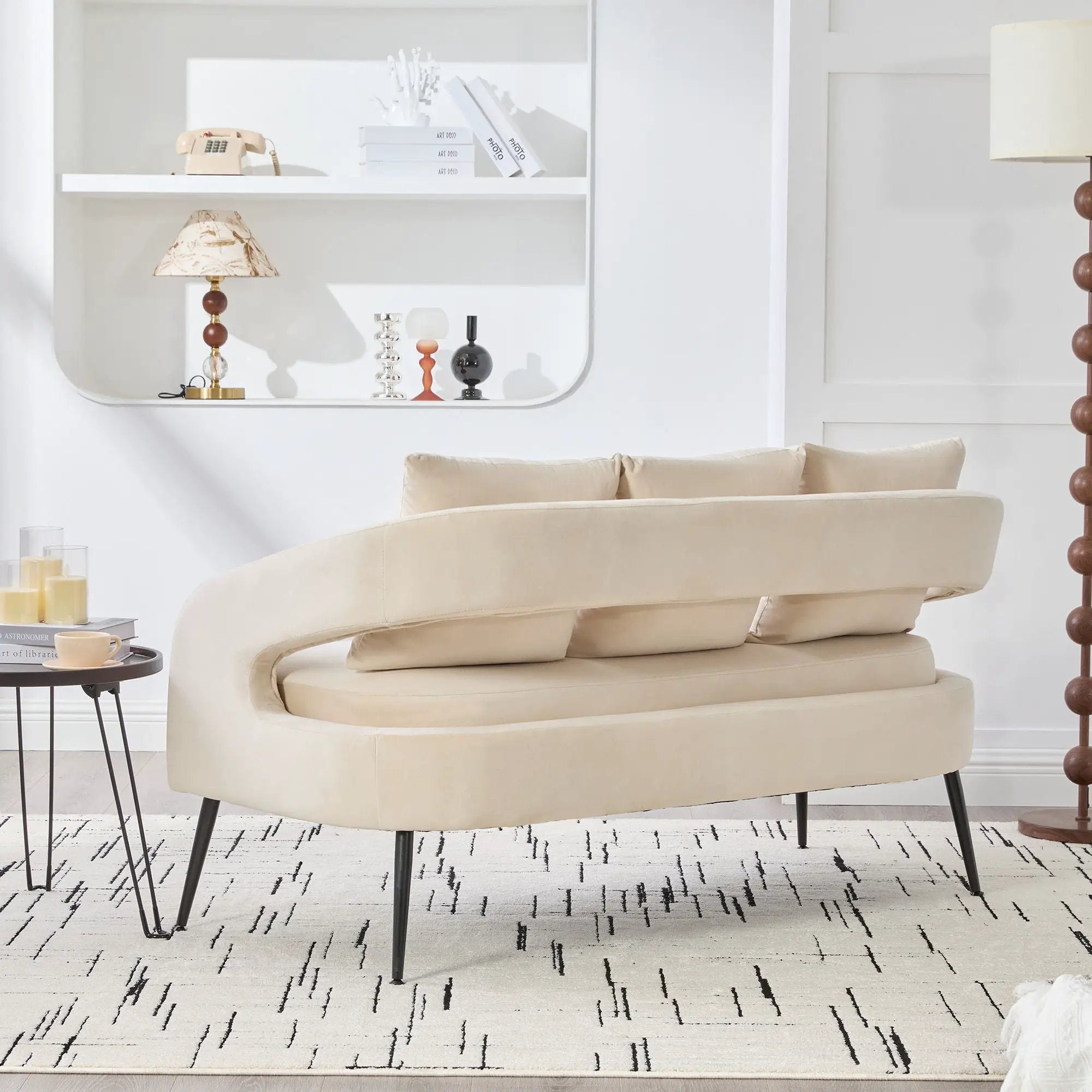 Open Back Loveseat Settee With 3 Pillows by Unique Piece Furniture