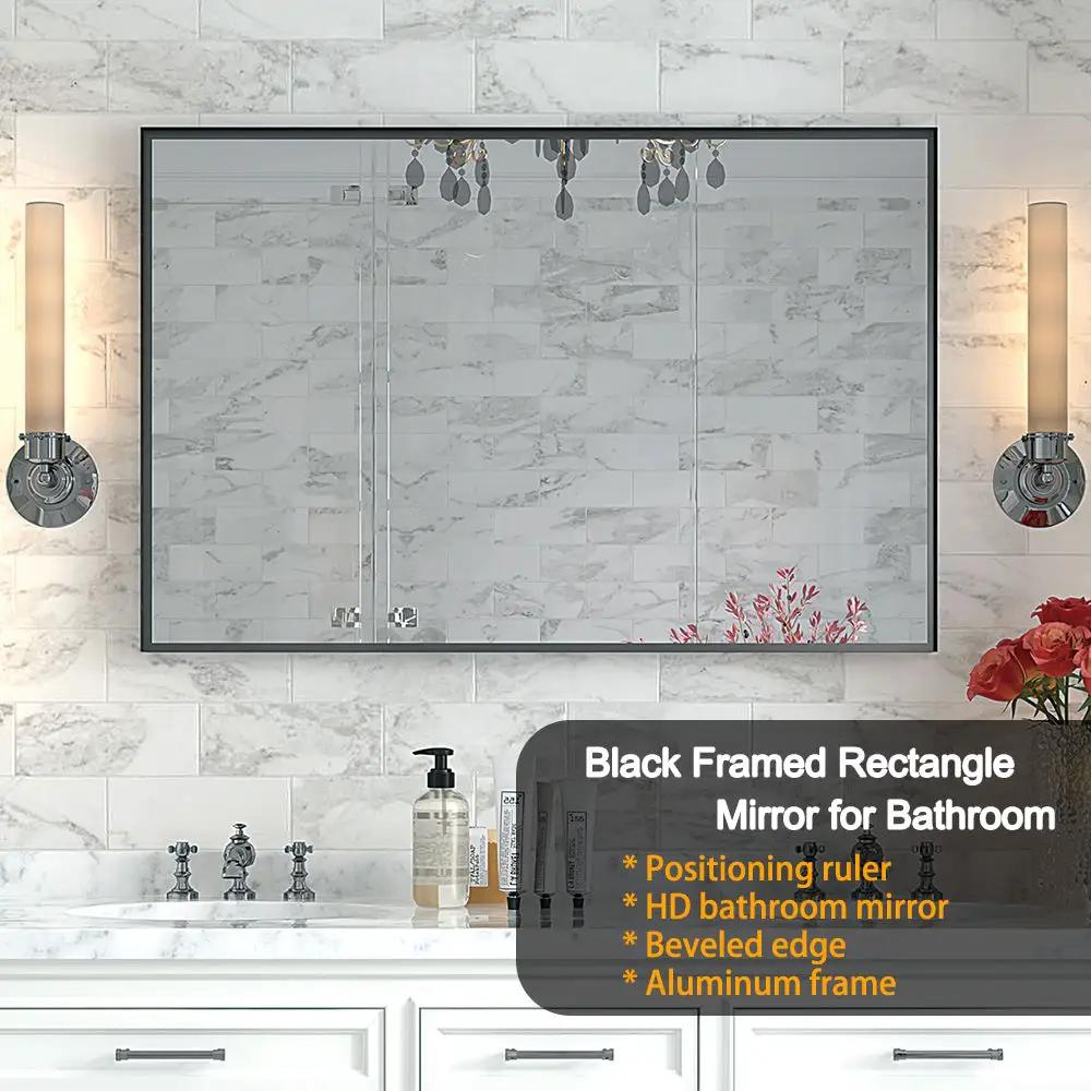 Rectangular Bathroom Mirror Square Angle Metal Frame Wall Mounted Hanging Plates Wall Mount Mirror For Bathroom (Horizontal & Vertical) by HouseOfZazla
