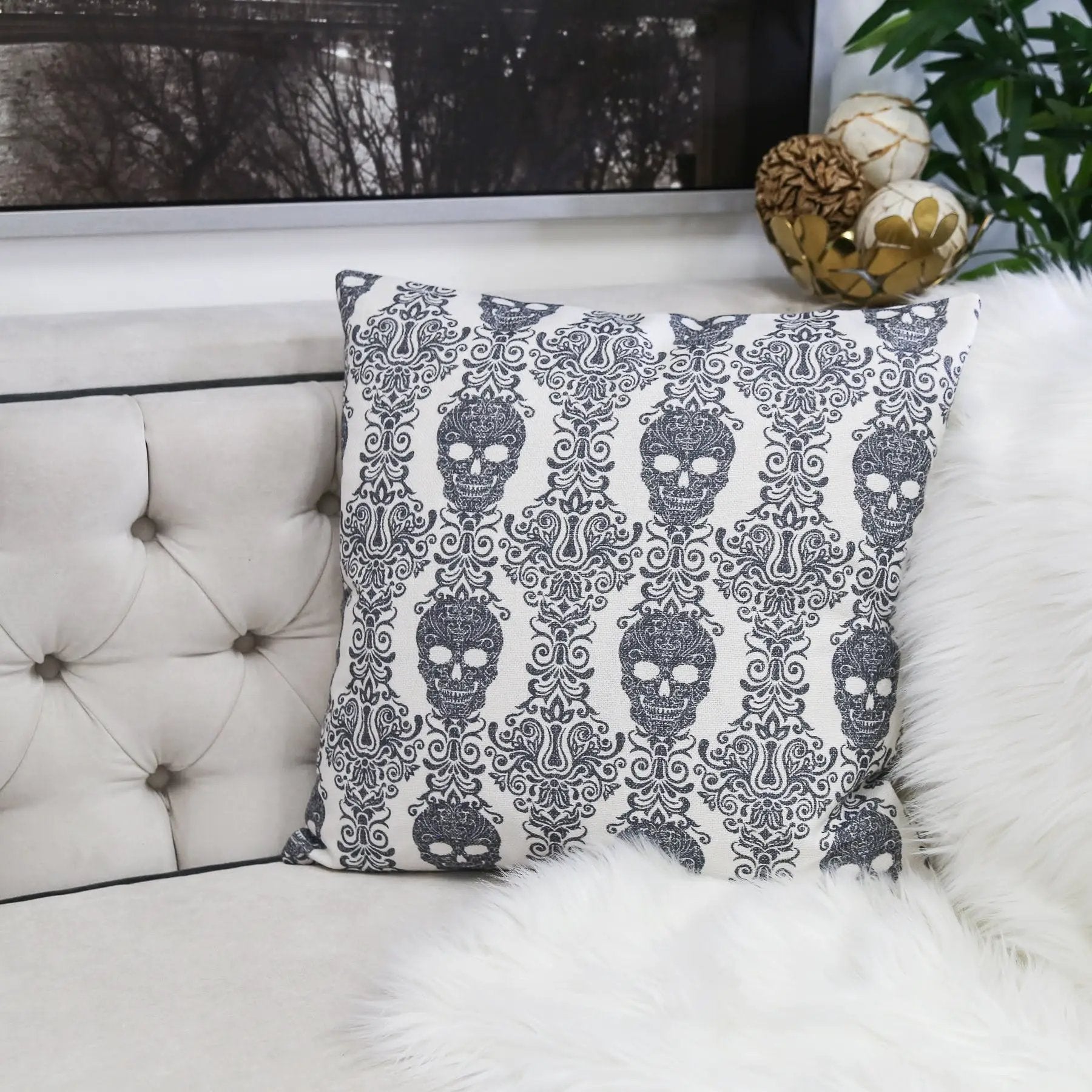 Gothic Damask Skull Throw Pillow by HouseOfZazla