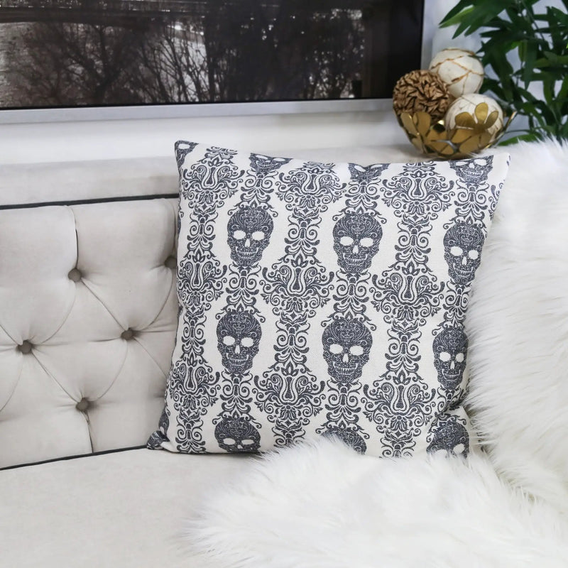 Gothic Damask Skull Throw Pillow by HouseOfZazla