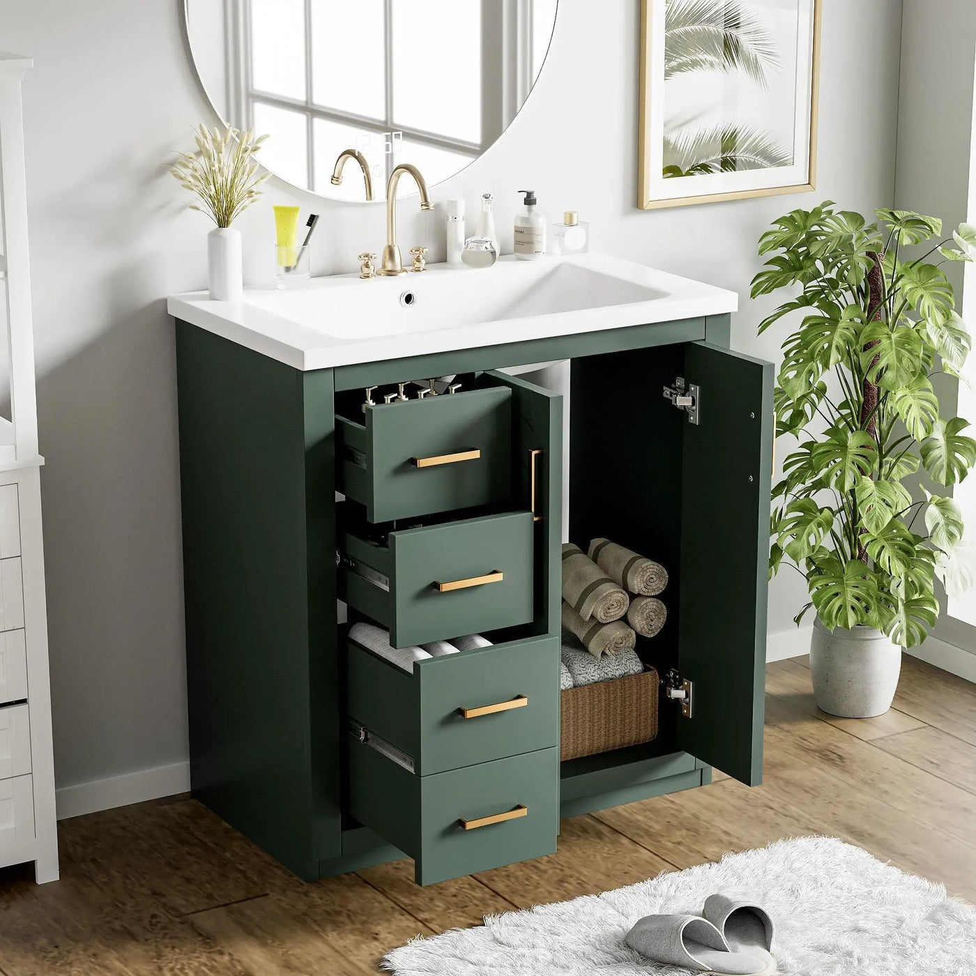 Ceramic Sink Combo, Freestanding Vanity Set With 3 Drawers & Soft Closing Doors by Unique Piece Furniture