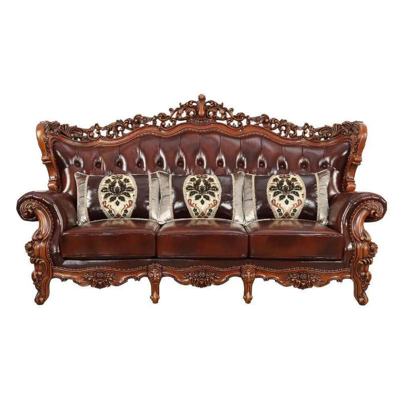 Eustoma - Sofa - Cherry Top Grain Leather Match & Walnut by Unique Piece Furniture