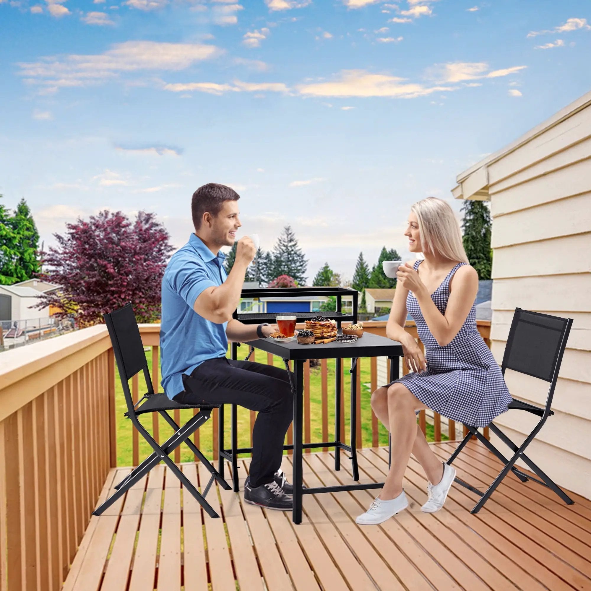3 Piece Patio Bistro Set, Patio Set Of Foldable Patio Table And Chairs, Outdoor Patio Furniture Sets - Black by HouseOfZazla