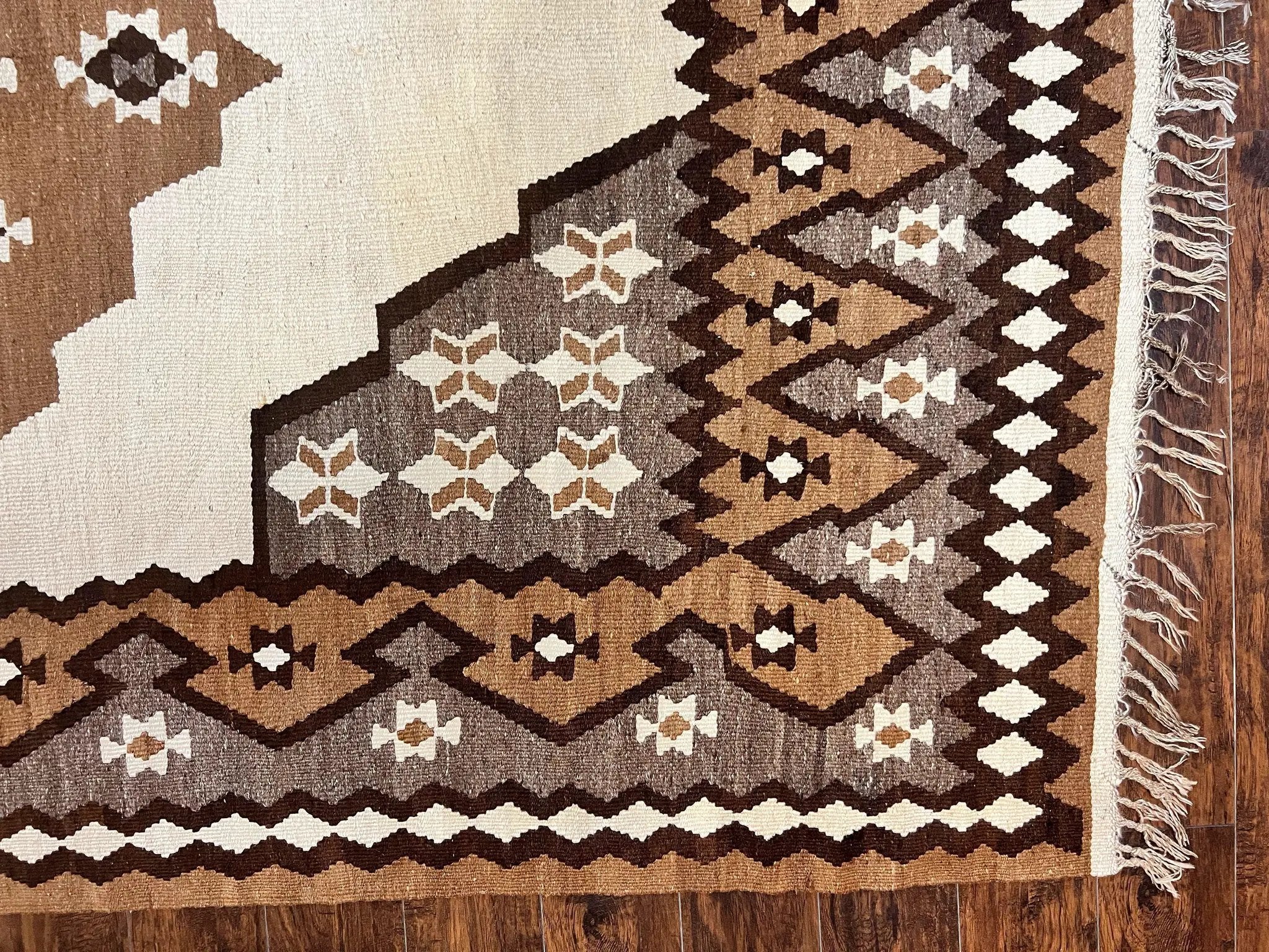 Antique Persian Fars Kilim Rug 8x11, Wool, Boho Tribal Persian Shiraz Flatweave Carpet, Semi Open Field, Geometric, Handmade, Vintage Semi Antique by Jewel Rugs