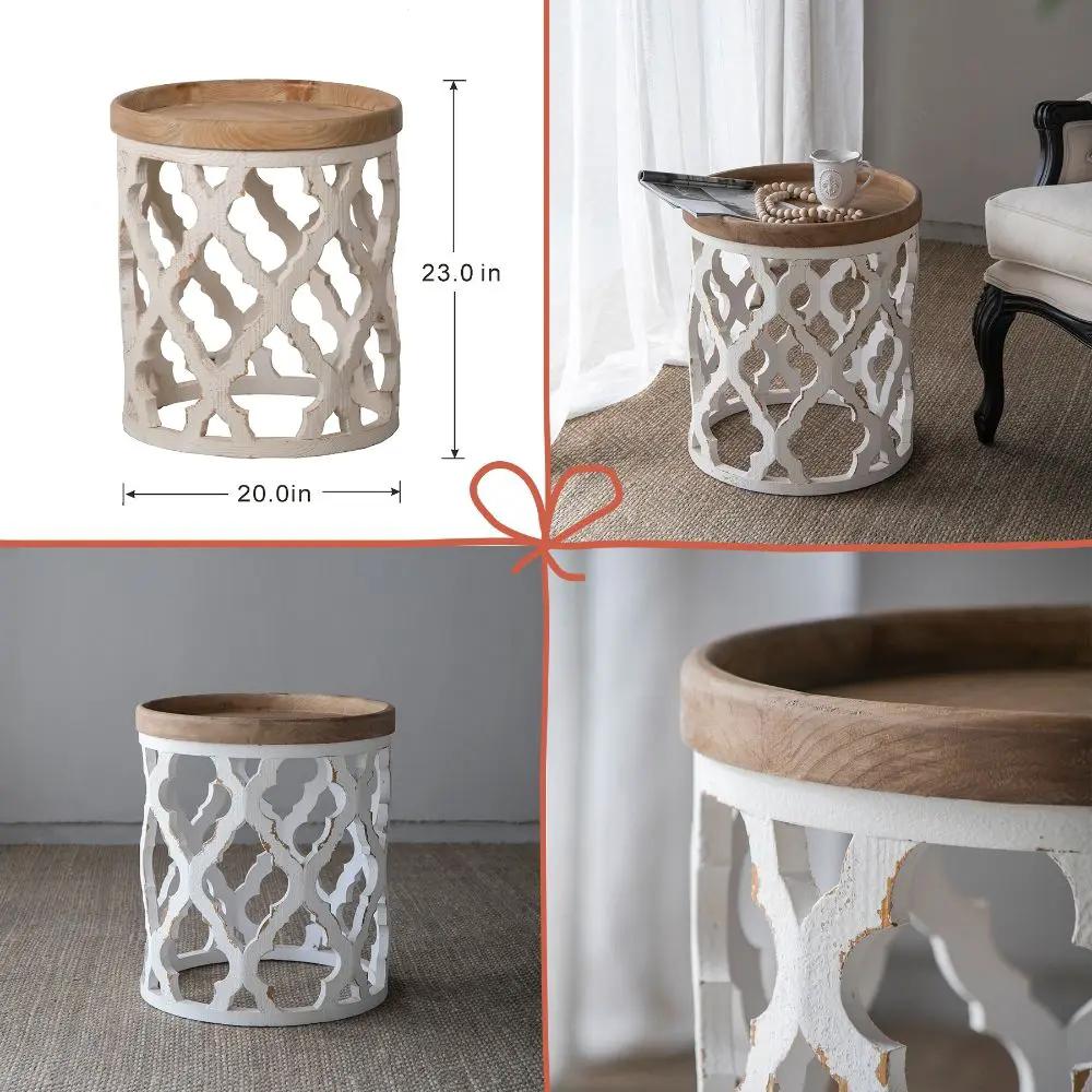 French Country Home Decor Collection (Includes An Artificial Plant, Vase, Trays, Stool And Side Table) (Set of 5) - Multicolor by HouseOfZazla