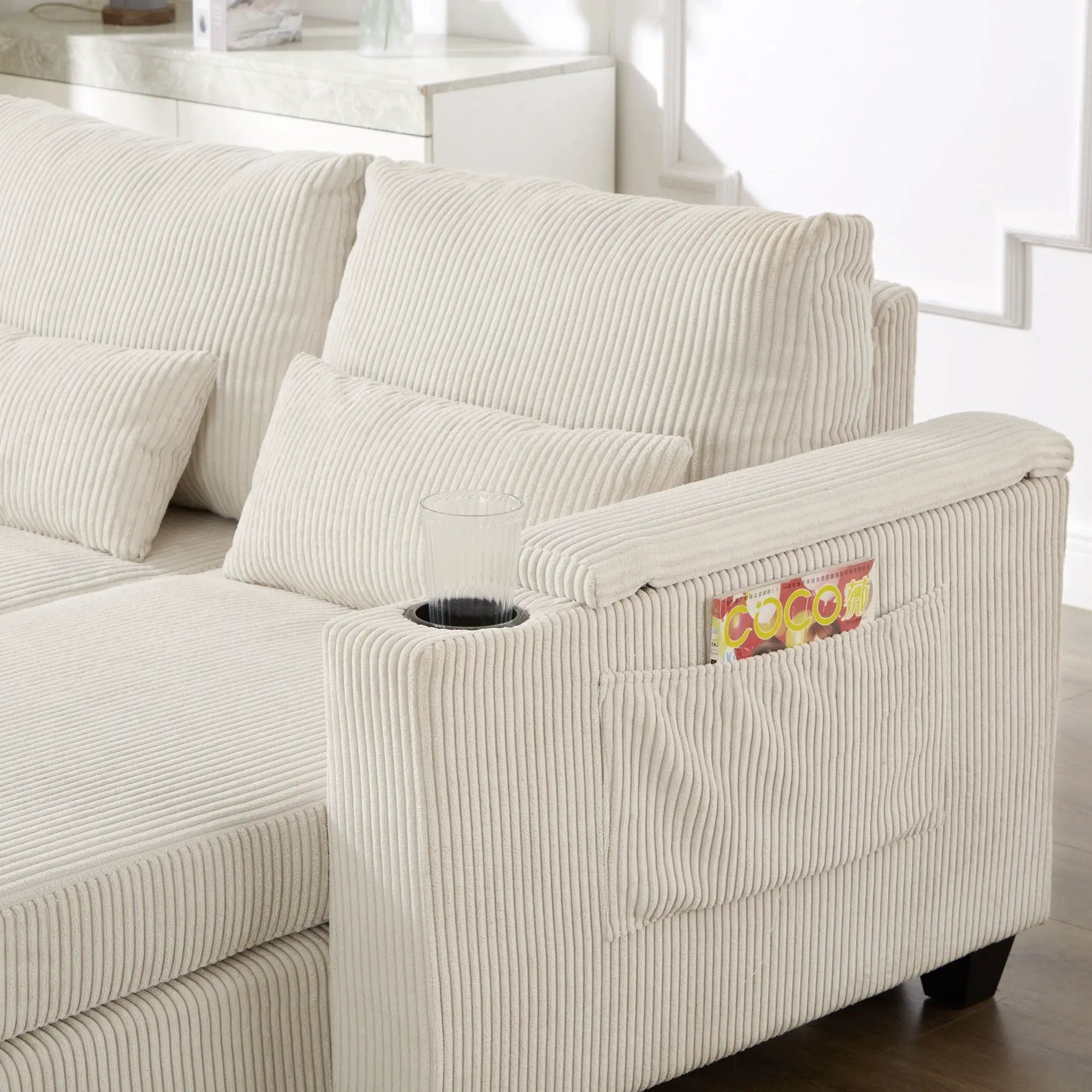 Convertible Chaise Lounge Sofa Chair With USB Ports, Cup Holders, Phone Holder And Storage by HouseOfZazla