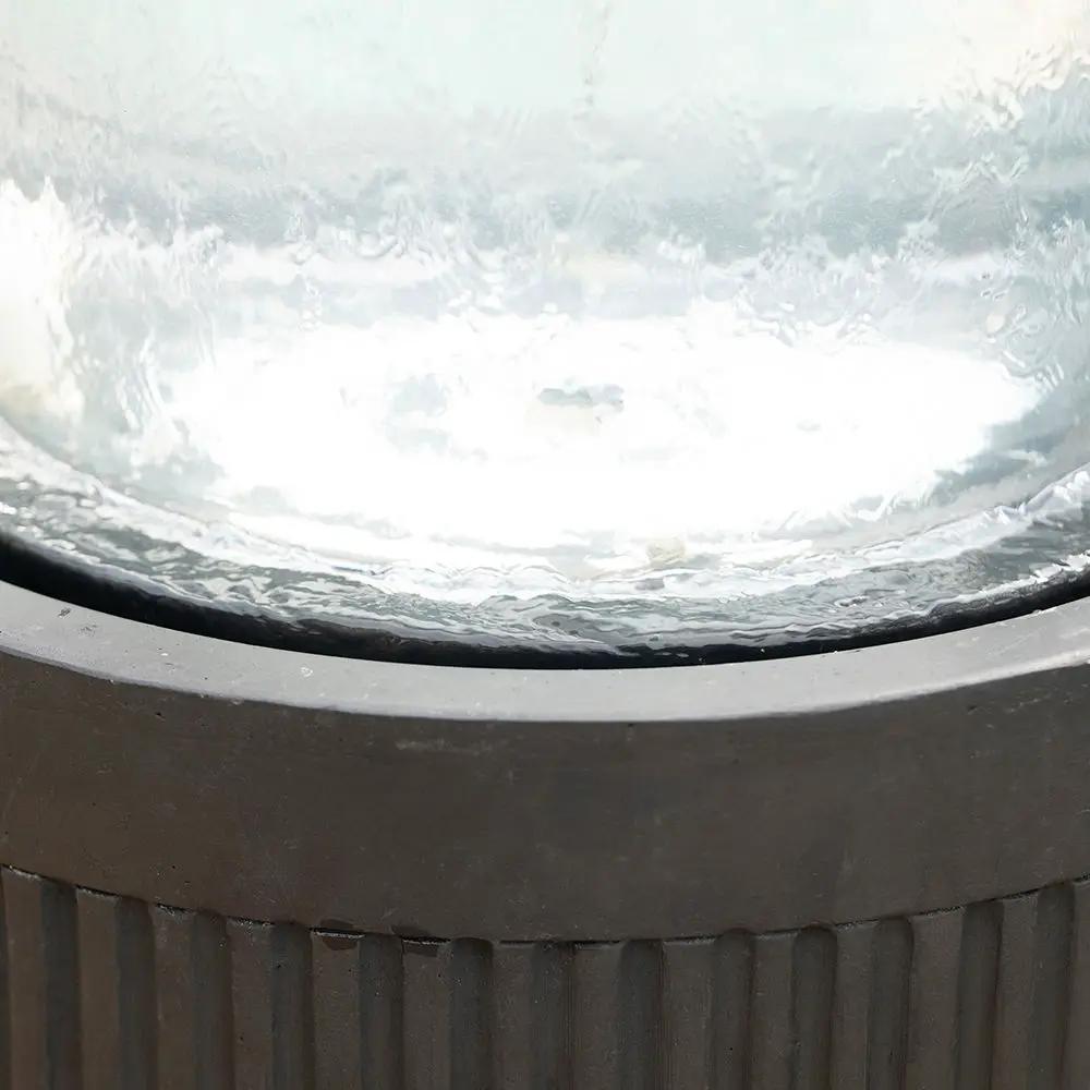 Heavy Cement Round Ribbed Outdoor Water Fountain With Light - Black White by Unique Piece Furniture