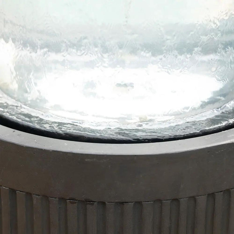 Heavy Cement Round Ribbed Outdoor Water Fountain With Light - Black White by Unique Piece Furniture