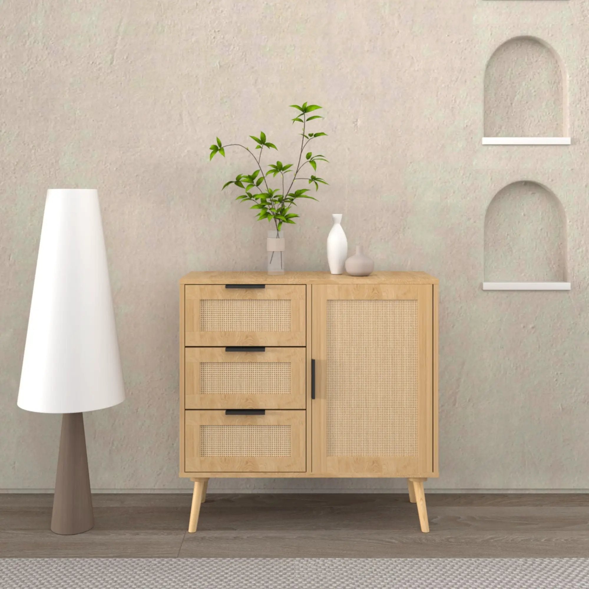 Dresser With Drawers And Adjustable Shelf - Antique Natural / Rattan by HouseOfZazla