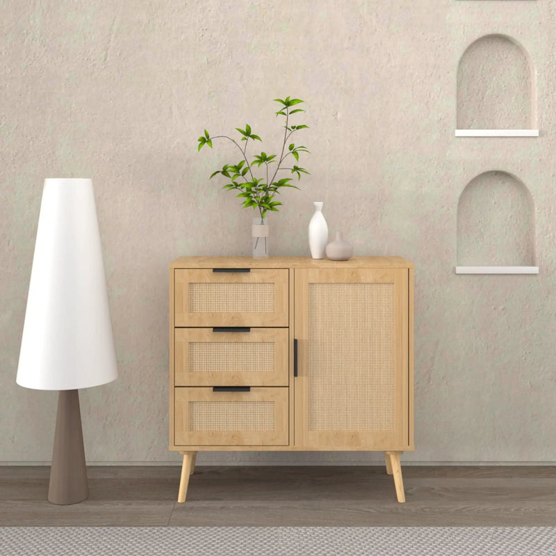 Dresser With Drawers And Adjustable Shelf - Antique Natural / Rattan by HouseOfZazla