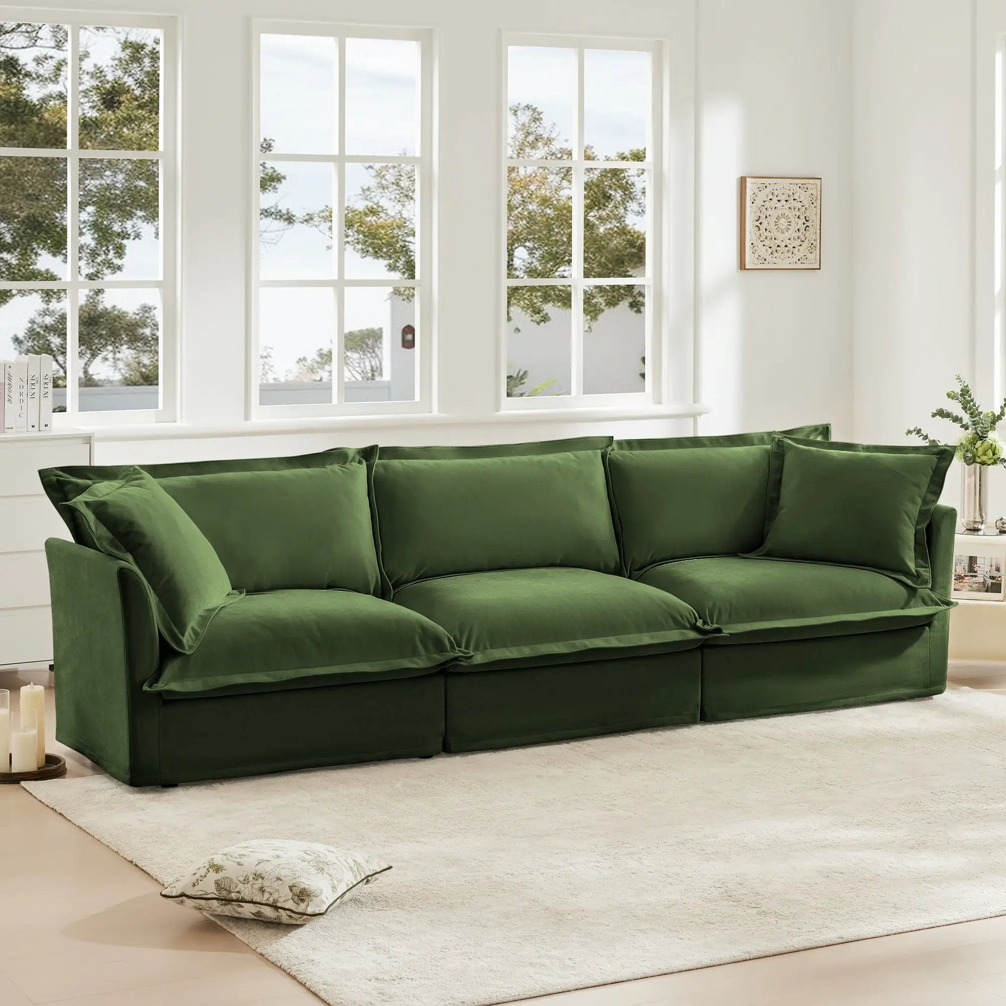 Modern Slipcovered 3-Seater Sofa with Chenille Fabric by HouseOfZazla