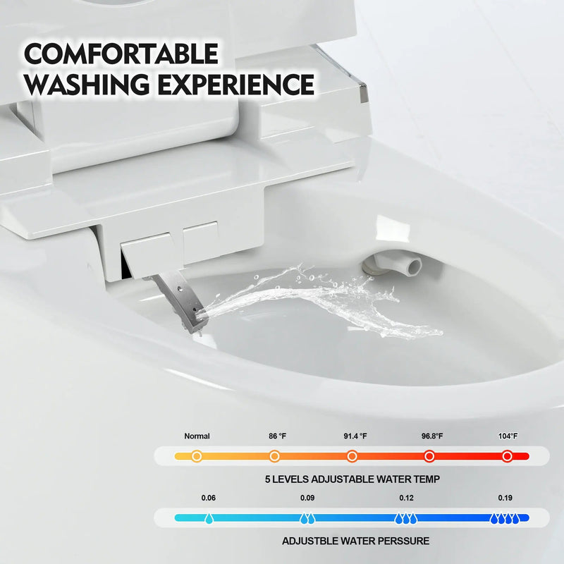 Luxury Smart Toilet With Dryer And Warm Water, Elongated Bidet Toilet With Heated Seat, With Remote Control, Led Night Light, Power Outage Flushing, Soft Close Cover - White by HouseOfZazla