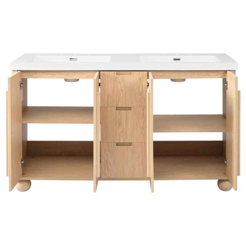 Double Sink Bathroom Vanity With Sinks, Soft Close Doors & 3 Drawers - Wood by HouseOfZazla