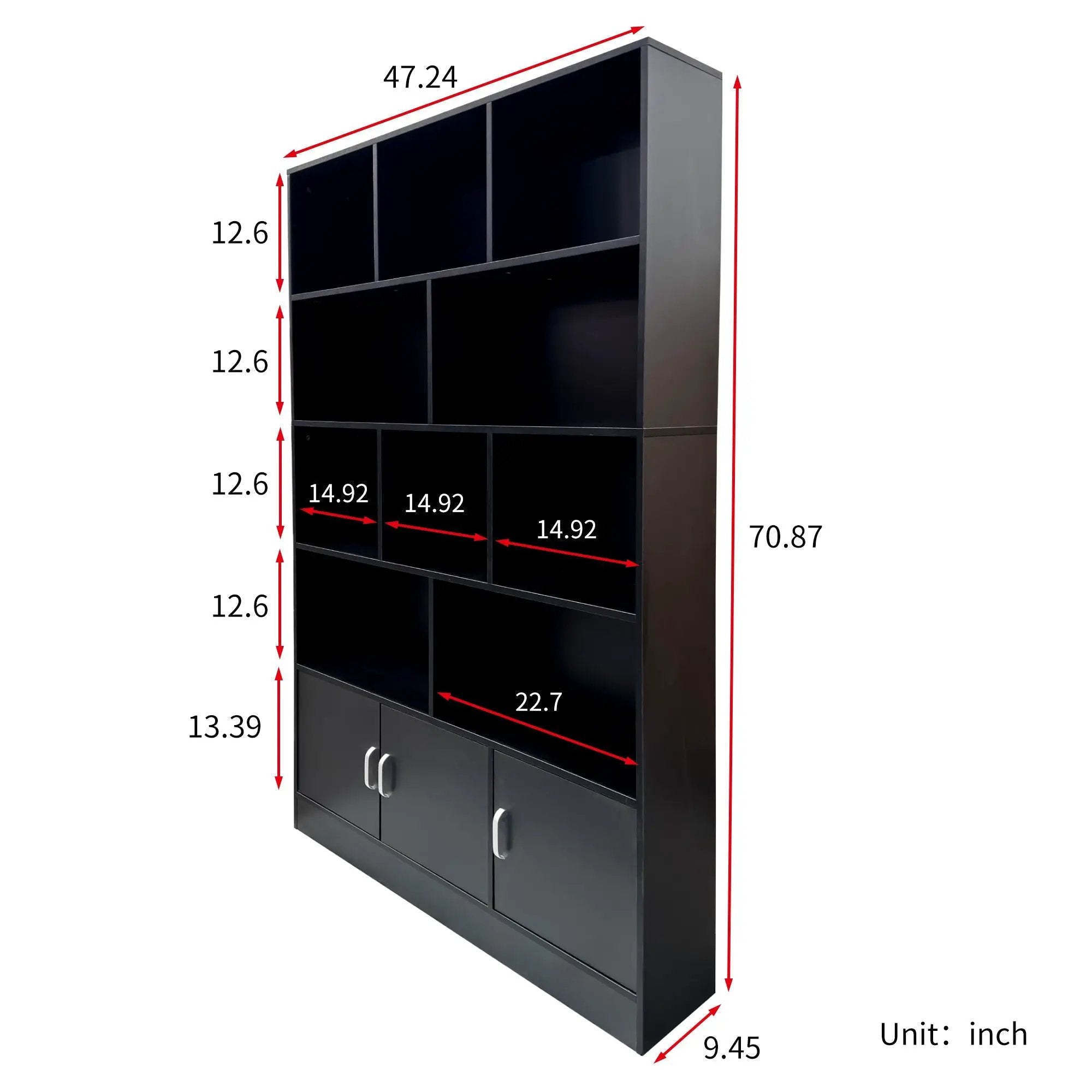 70.87" Tall Bookshelf with 10 Cubes and 3 Doors by HouseOfZazla