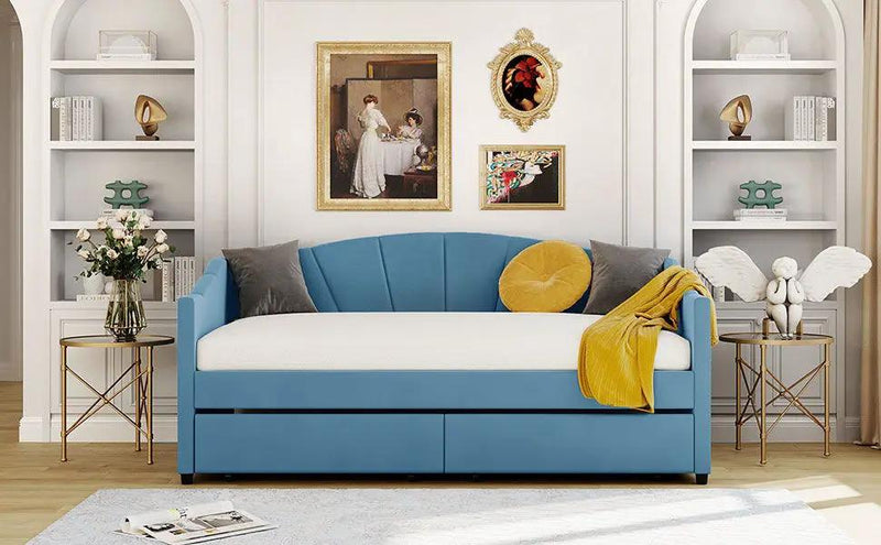Upholstered Daybed With Two Drawers And Wood Slat by HouseOfZazla