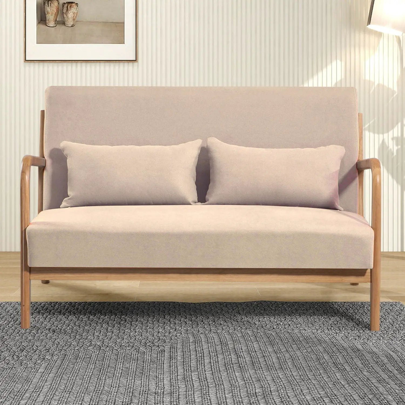 Leisure Chair With Solid Wood Armrest And Feet, Mid-Century Modern Accent Sofa, 2 Seat by Unique Piece Furniture