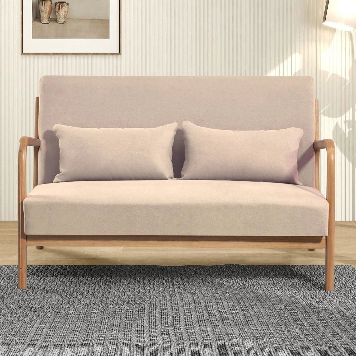 Leisure Chair With Solid Wood Armrest And Feet, Mid-Century Modern Accent Sofa, 2 Seat by HouseOfZazla