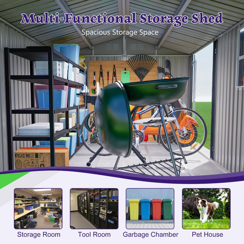 10X8FT Outdoor Steel Storage Shed with Clear Window, Lockable Doors by HouseOfZazla