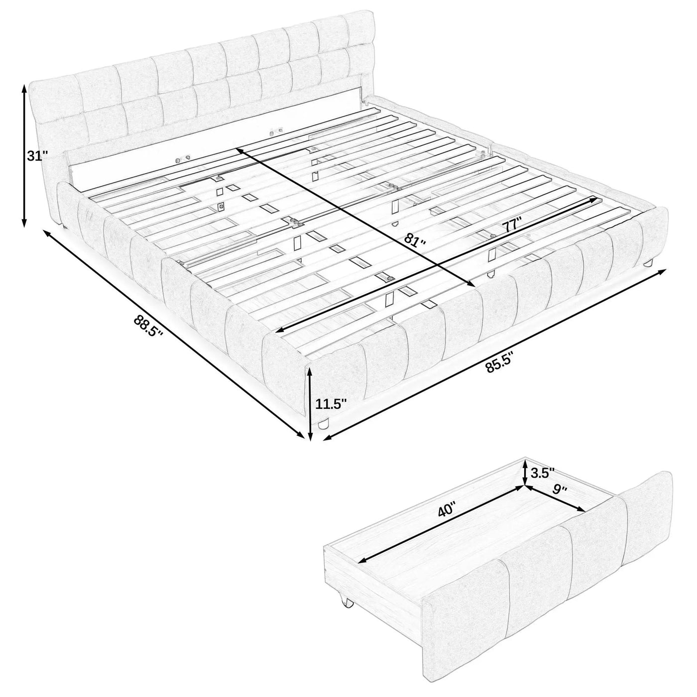 Modern Platform Bed Frame With Thick Fabric by HouseOfZazla