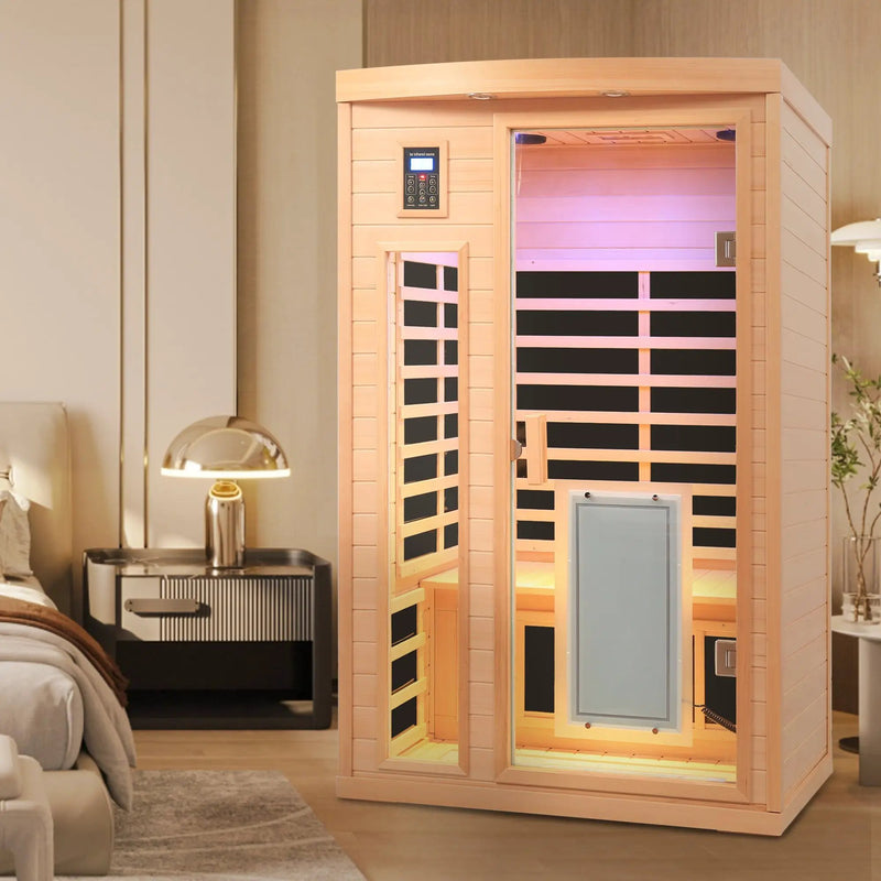 Low EMF Hemlock Wood Far-Infrared Indoor Two-Person Sauna Room by HouseOfZazla