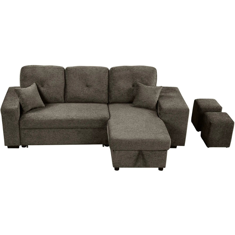 Reversible Sleeper Sectional Sofa Bed With Side Shelf And 2 Stools, Pull-Out L-Shaped Sofa Bed, Corner Sofa-Bed With Storage Chaise Left / Right Hande For Living Room by HouseOfZazla