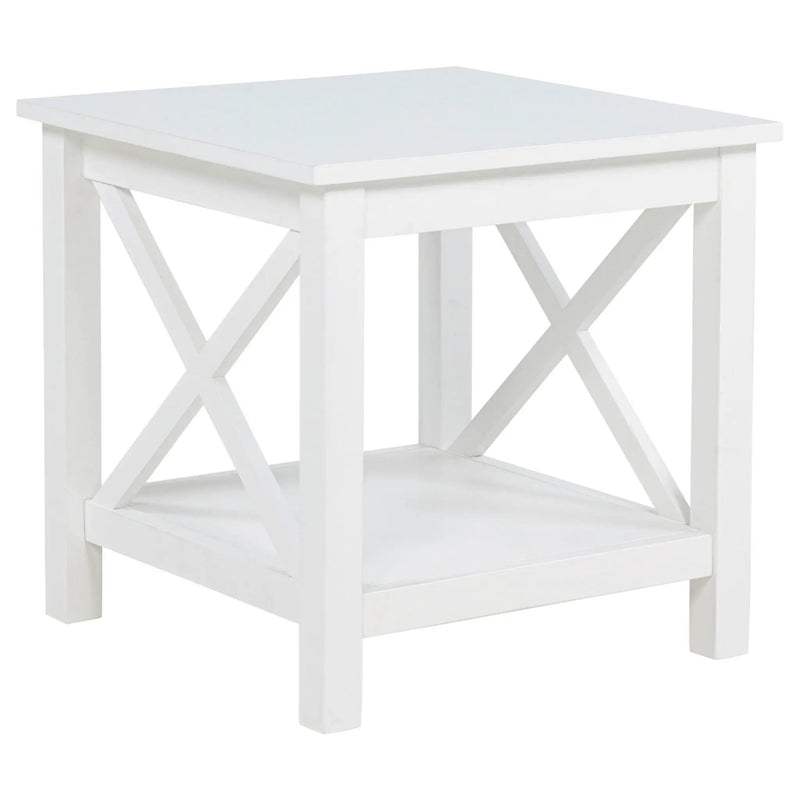 Skyview Square Pine Wood Side End Table with Shelf White by Unique Piece Furniture