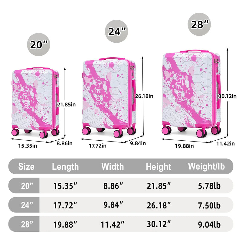 3-Piece Spinner Wheel Luggage Set (20"/24"/28") in Pink by HouseOfZazla
