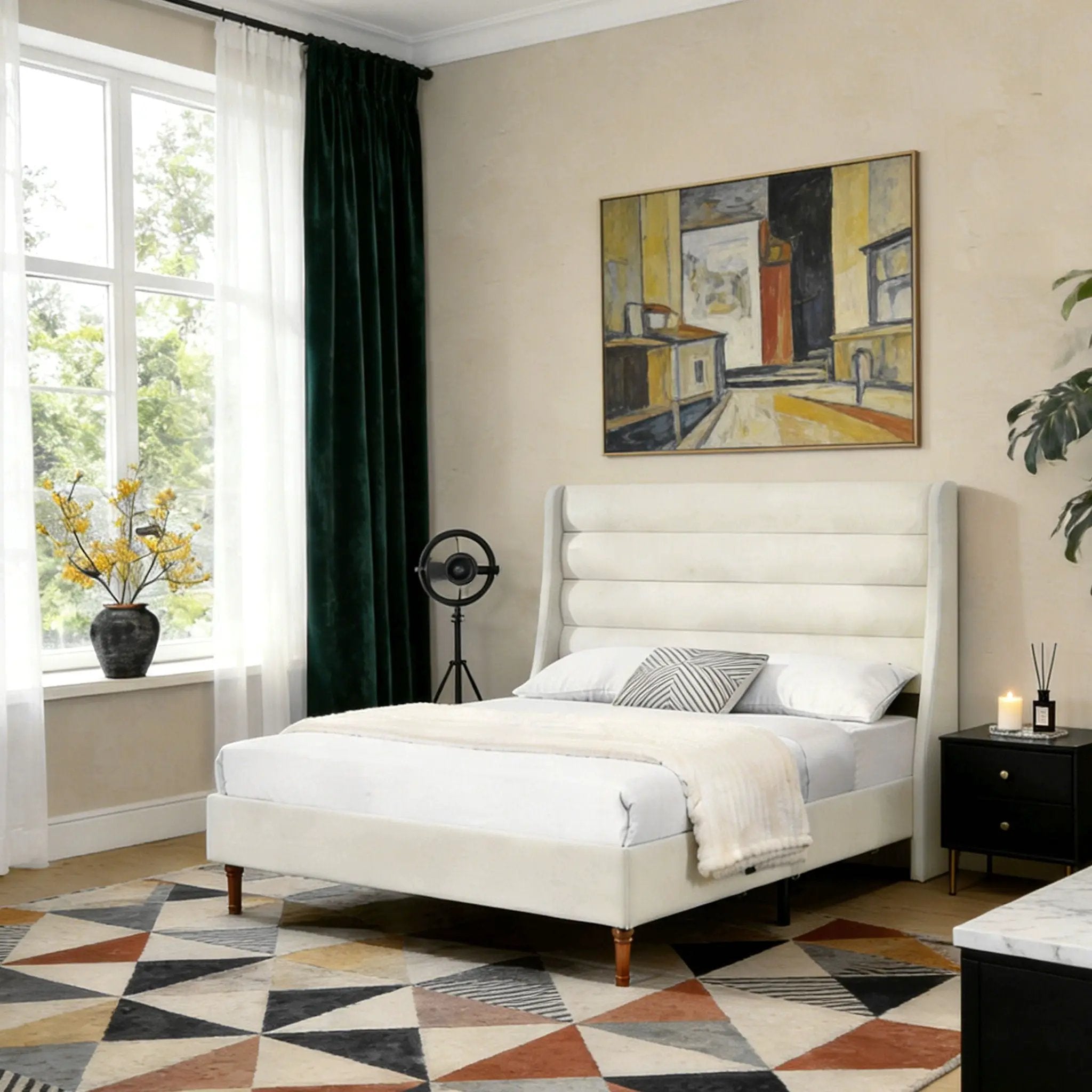 Modern Upholstered Platform Bed With Wave Shaped Headboard by HouseOfZazla