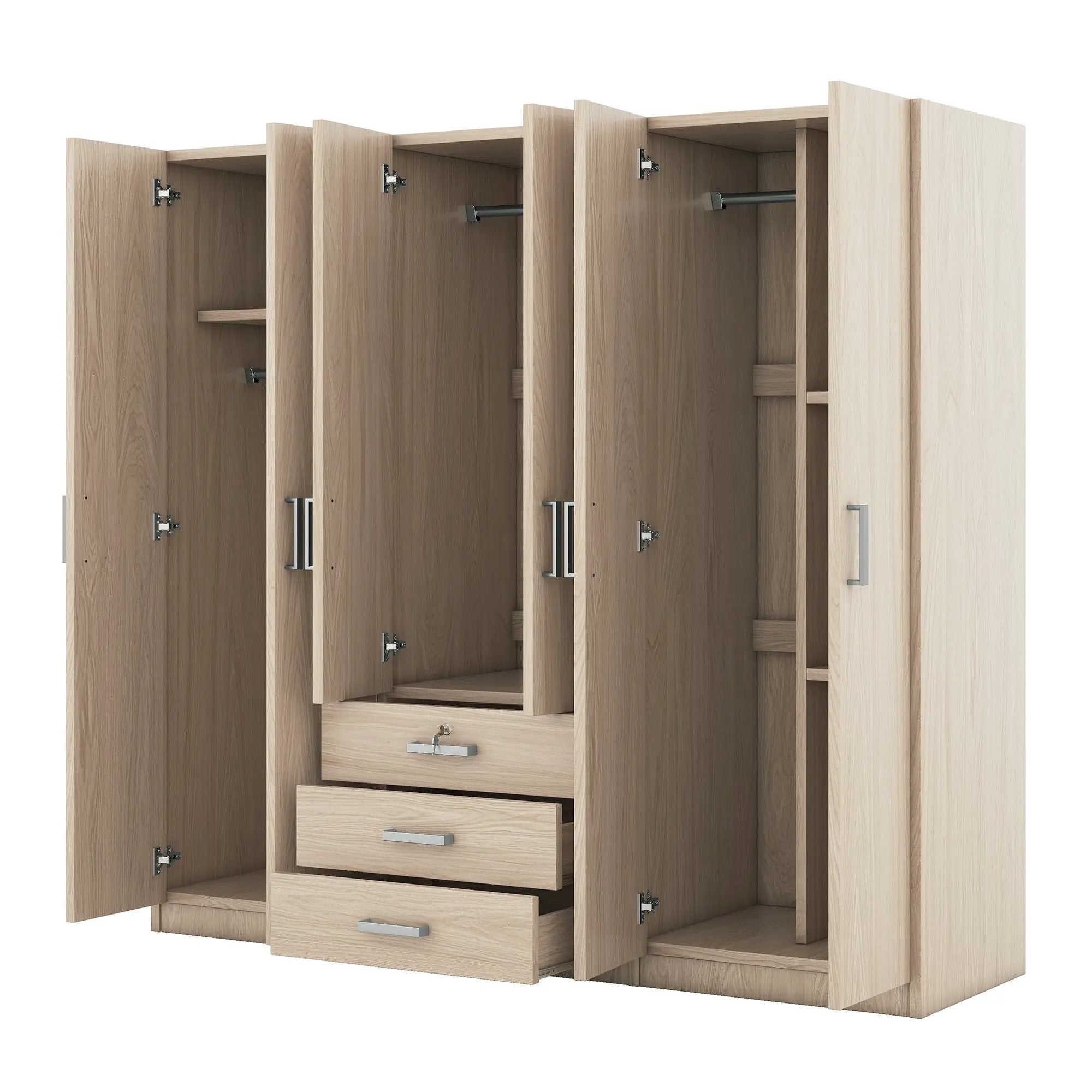6 Doors Wardrobe Storage For Bedroom, With Big Drawers by HouseOfZazla