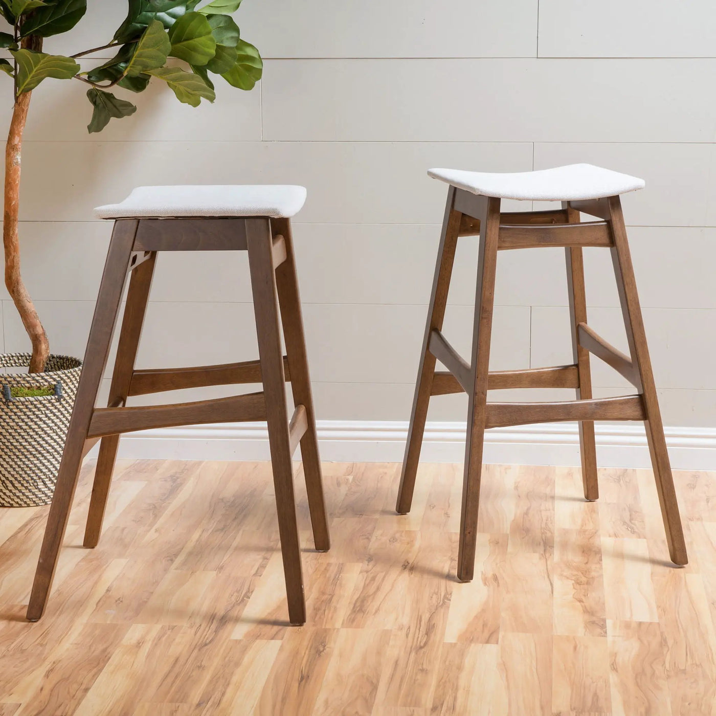 Mid Century Modern Bar Stool Set With Upholstered Seating by HouseOfZazla