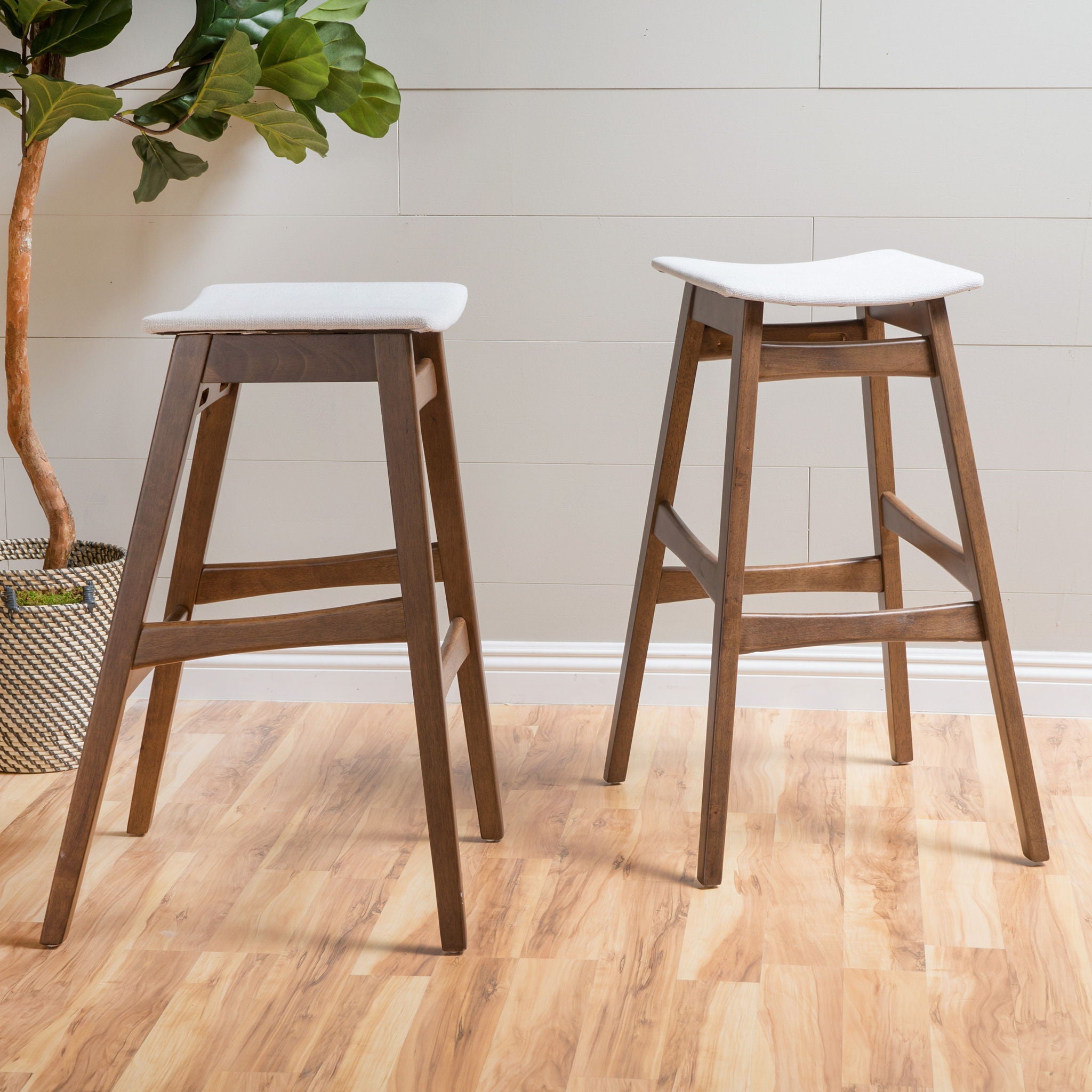 Mid Century Modern Bar Stool Set With Upholstered Seating by HouseOfZazla