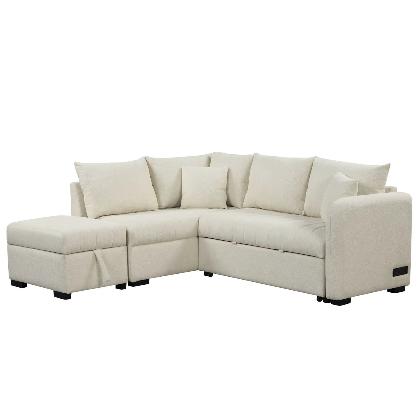 L-Shaped Sectional Pull Out Sofa Bed Sleeper Sofa With Two USB Ports, Two Power Sockets And A Movable Storage Ottoman by HouseOfZazla