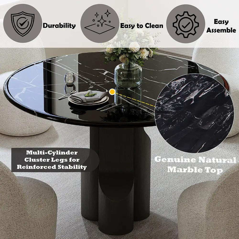 Kinton - Round Dining Table With Natural Marble Top - Black by Unique Piece Furniture