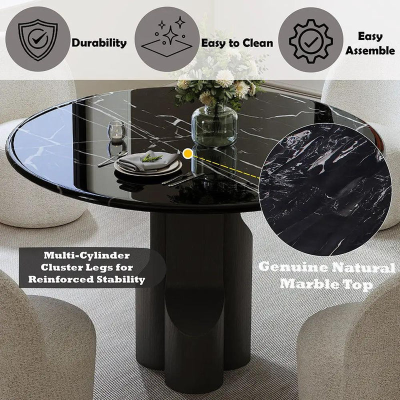 Kinton - Round Dining Table With Natural Marble Top - Black by Unique Piece Furniture